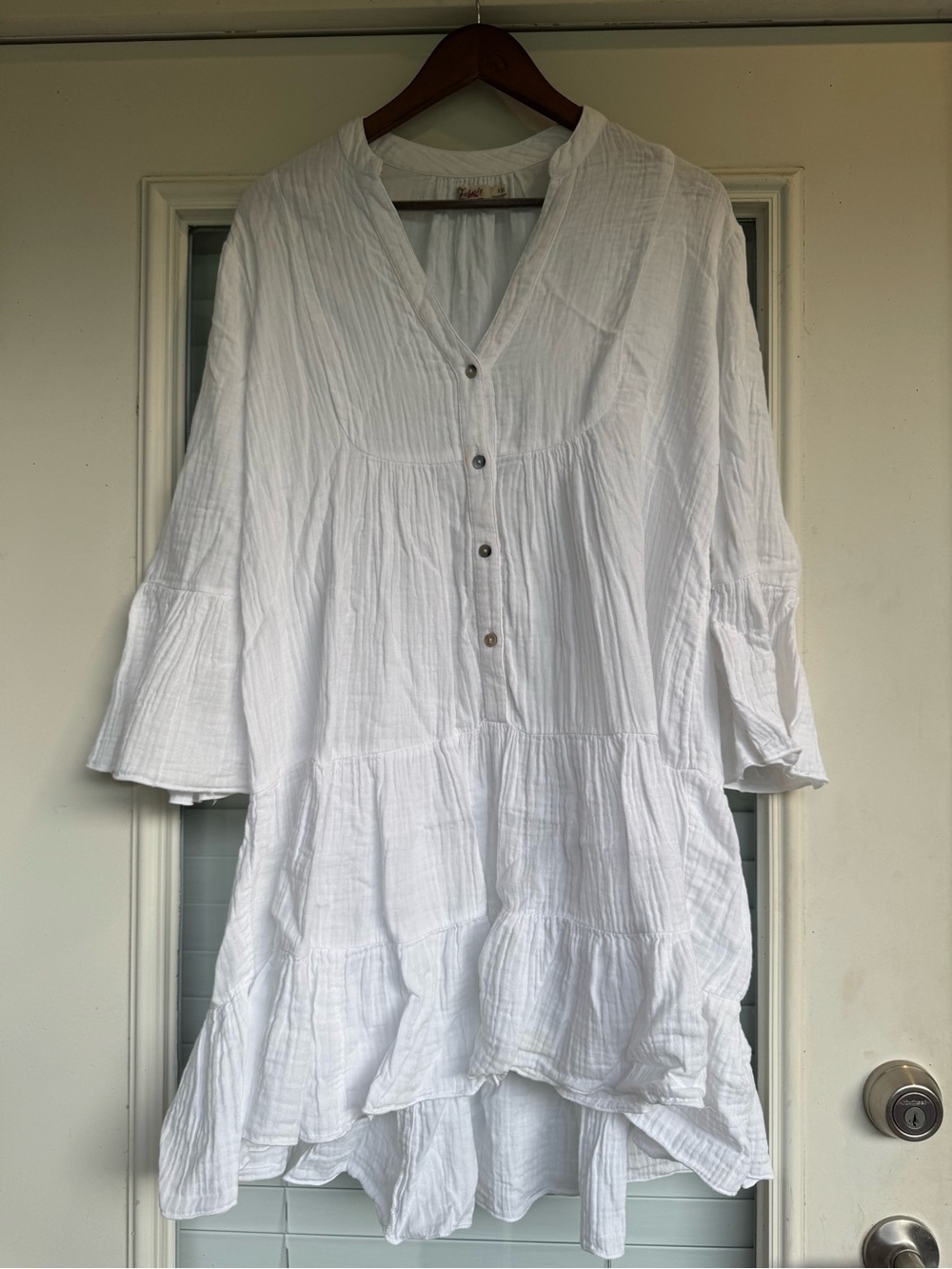 Faherty Dress White Cotton Gauze Kasey Tiered Flared Coastal Cowgirl Sz S Summer